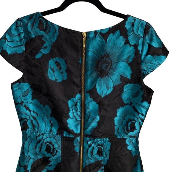 VINTAGE ELIZA J. BLACK & TEAL-BLUE BOAT NECK EMBELLISHED JACQUARD  RHINESTONE - Picture 5 of 16